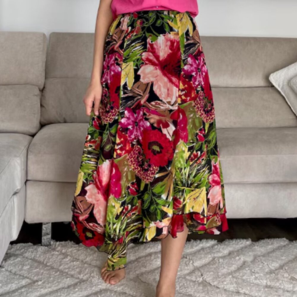 Chico’s Floral  Layered Forest Fairy Midi Skit romantic whimsical  M